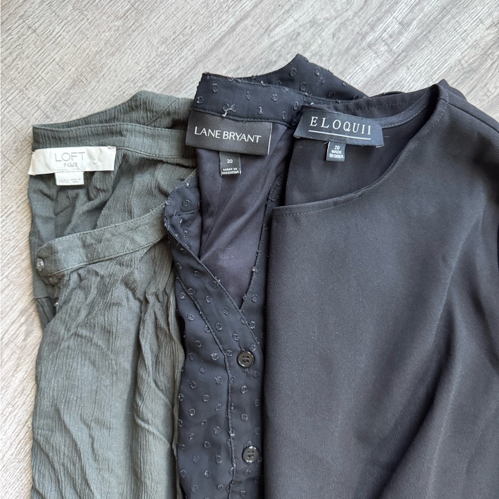 LOFT Lane Bryant Eloquii Lot of 3 Blouses Black & Olive Green Polka Dot Size 20